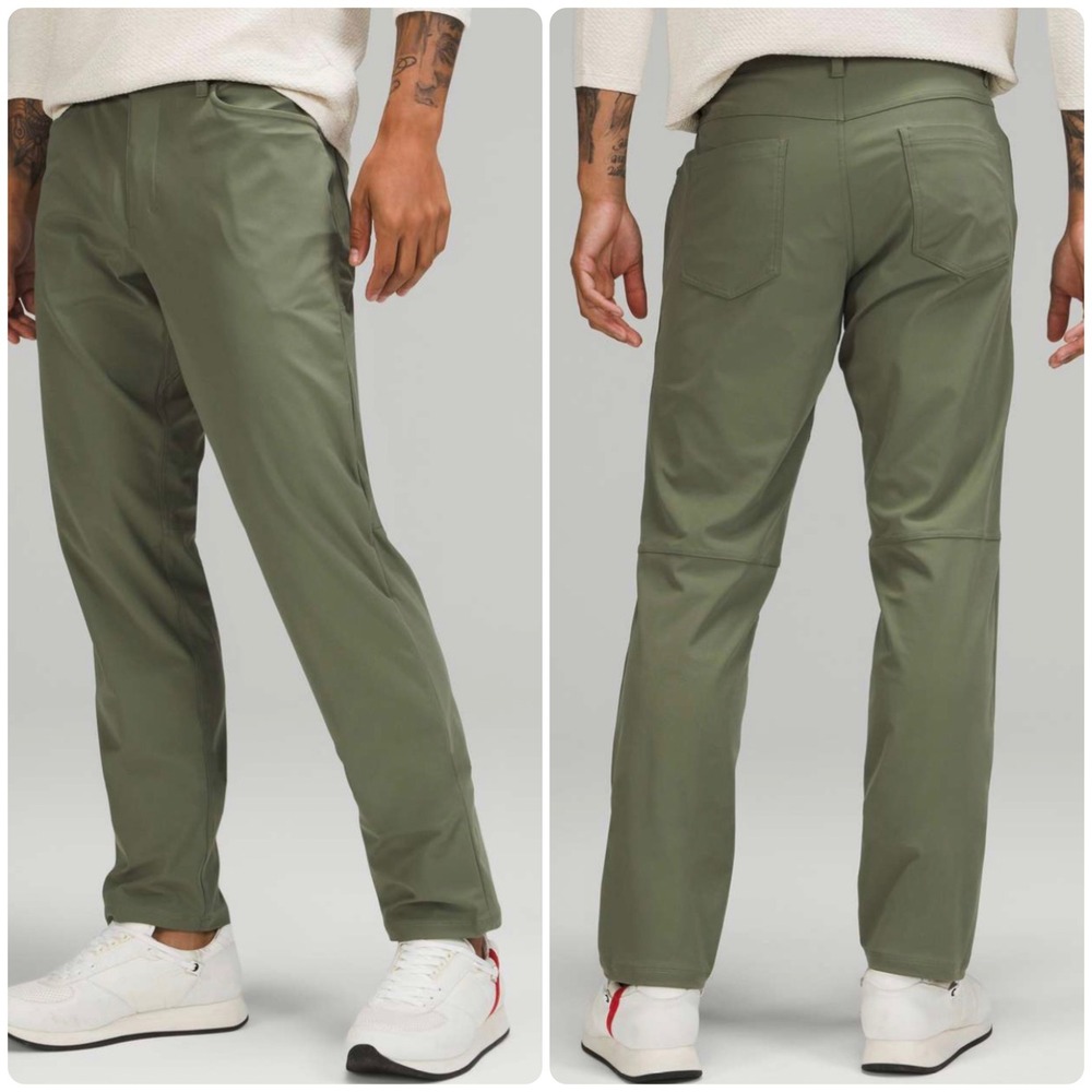 Lululemon Mens ABC Pant Classic Warpstreme Olive Green Twill Trousers Size 32